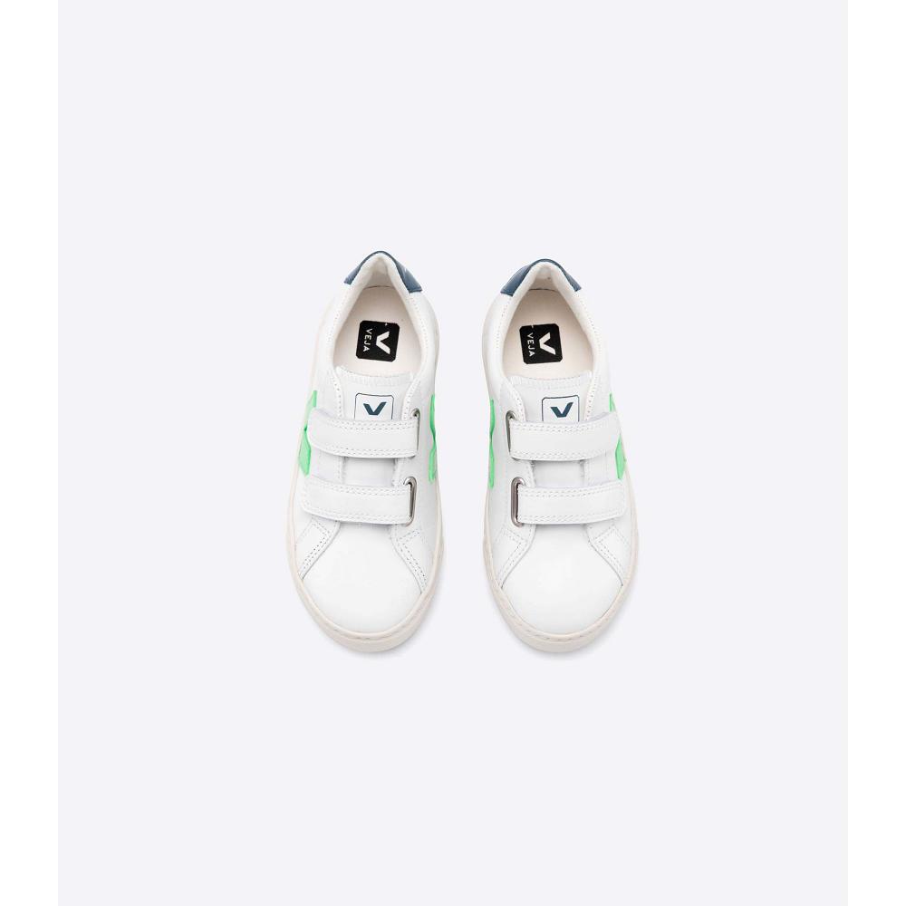 White/Green Kids' Veja ESPLAR LEATHER Sneakers | AU 816EBC